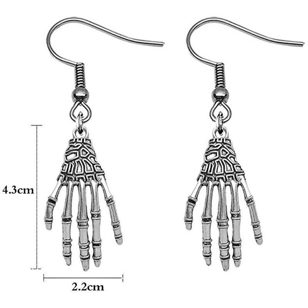 Any 2/$20! Antiqued Silver Skeleton Hand Earrings - Picture 6 of 8